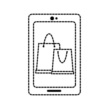 şekil smartphone teknoloji online alışveriş çantası ile noktalı
