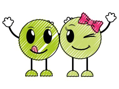 Çift komik ve iyi yüz emoji doodle
