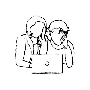 Erkek ve kız ile laptop tasarım