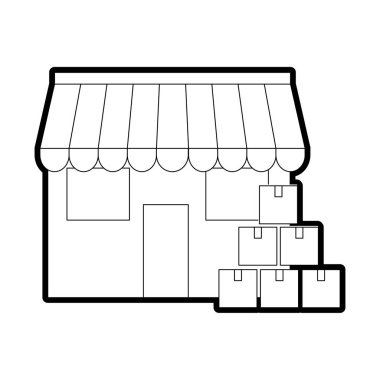 Vektör çizim Tasarım kutuları ve mağaza teslim nakliye ve lojistik Tema göl kenarında