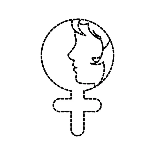 Forma punteada contorno mujer con pelo dentro de signo femenino — Archivo Imágenes Vectoriales