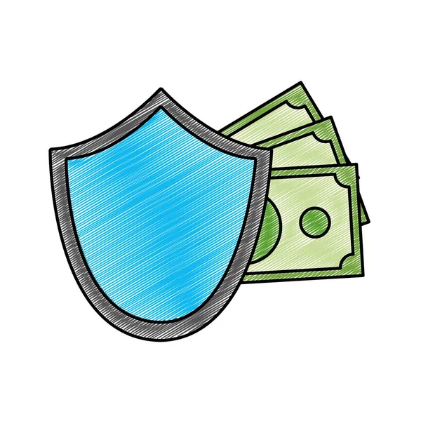 Strouhaný štít zabezpečení s účty za hotovost — Stockový vektor