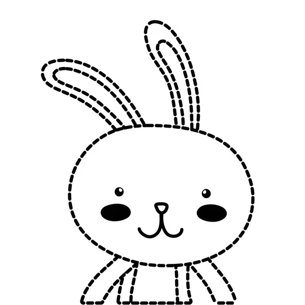 Forme pointillée lapin heureux animal avec expression faciale — Image vectorielle