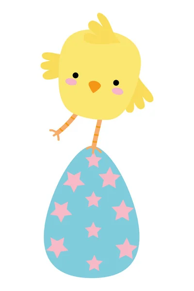 Pintinho colorido com ovo Páscoa jogando a celebração — Vetor de Stock
