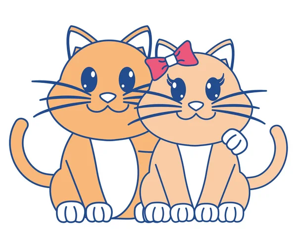 Linha cor casal gato bonito personagem animal —  Vetores de Stock