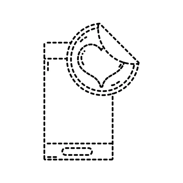 Technologie smartphone forme pointillée avec étiquette autocollant coeur — Image vectorielle