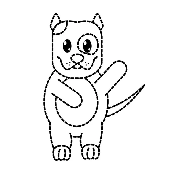 Forme pointillée adorable et mignon animal chien avec la main vers le haut — Image vectorielle