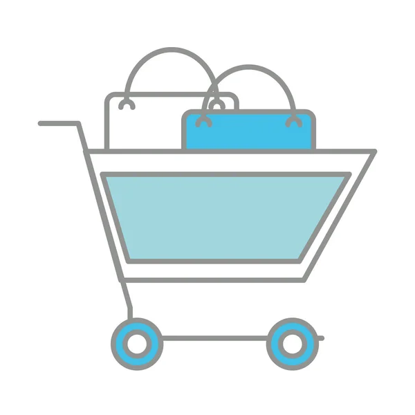 Ligne couleur shopping voiture avec marché acheter sac — Image vectorielle