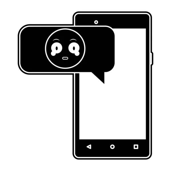 Silhouette Smartphone mit Emoji überrascht Chat — Stockvektor
