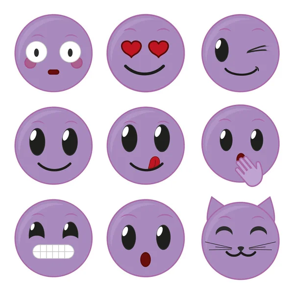 Conjunto de iconos emoticonos morados — Archivo Imágenes Vectoriales