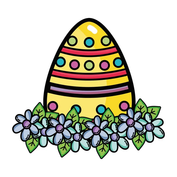 Pascua de huevo con figuras puntuales y decoración de flores — Vector de stock