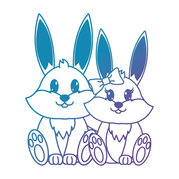 Línea azul conejo pareja lindo animal juntos — Archivo Imágenes Vectoriales