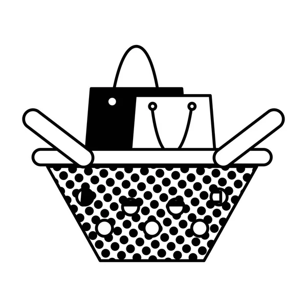 Relleno textura bolsa de compras dentro comer cesta tienda — Vector de stock