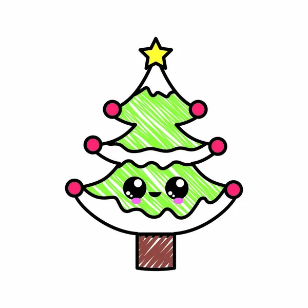 Pine Tree Icoon Van Merry Christmas Seizoen Geïsoleerde Themaontwerp Vectorillustratie — Stockvector