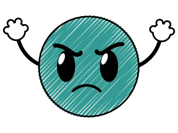 Doodle θυμωμένος emoji πρόσωπο έκφραση με τα χέρια — Διανυσματικό Αρχείο