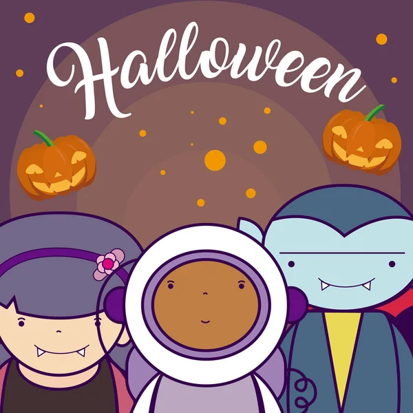 Dibujos Animados Halloween Para Niños Con Vampiro Astronauta Vector Vestuario — Vector de stock