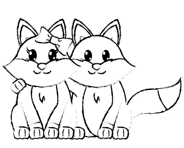 Grunge fox pár roztomilé zvíře dohromady — Stockový vektor