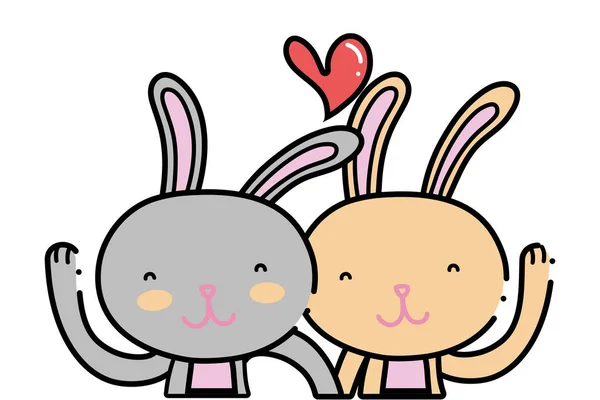 Цвет кролика пара вместе с сердцем — стоковый вектор