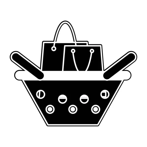 Silueta bolsa de compras dentro de la tienda de cesta commer — Vector de stock