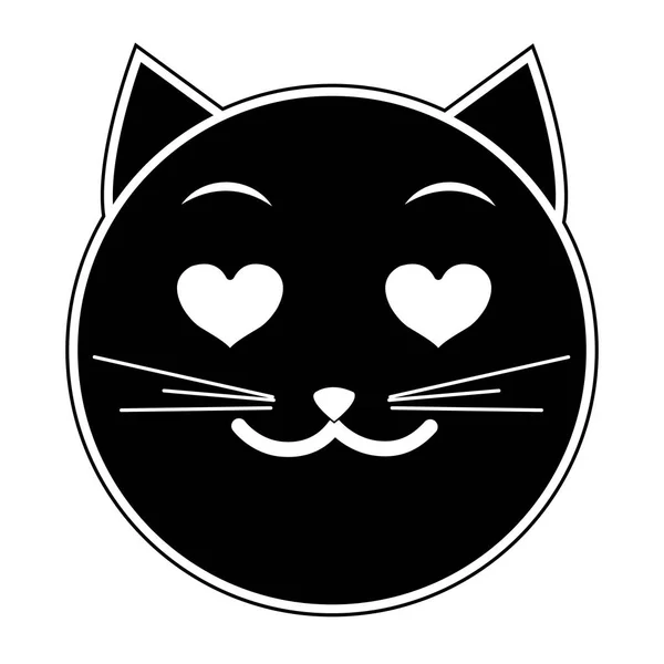 Silhouette verliebte Katze Gesicht Emoji-Ausdruck — Stockvektor