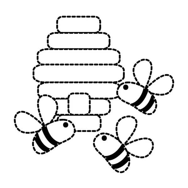 Forma punteada abejas lindo insecto volando sobre panal — Vector de stock