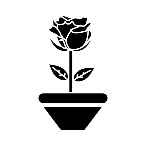 Silhouet mooi rose met bloemblaadjes en bladeren binnen bloempot — Stockvector