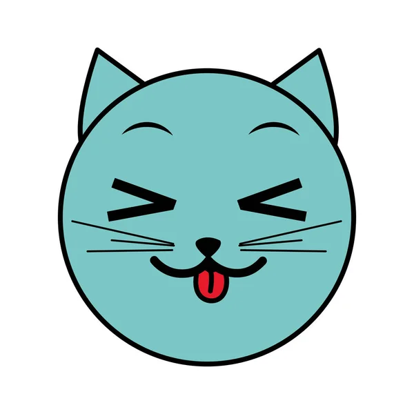 Línea color divertido gato cara emoji expresión — Vector de stock