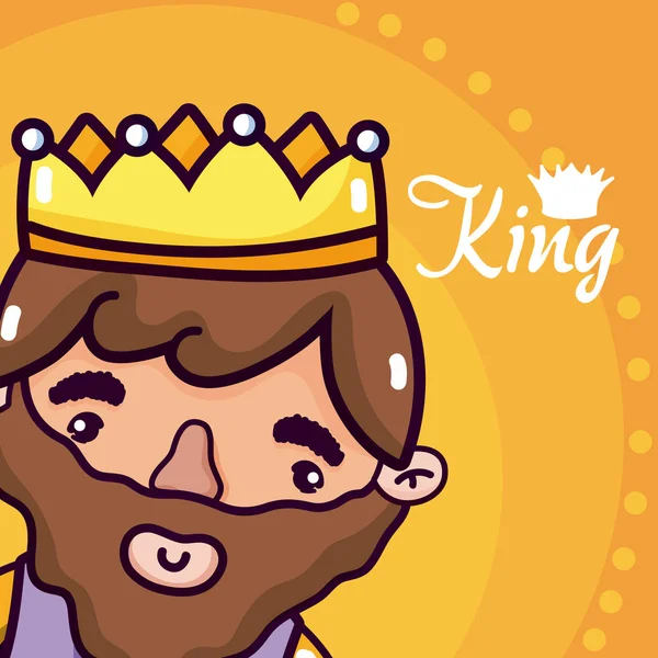 Schattig Koning Met Kroon Baard Cartoon Vector Illustratie Grafisch Ontwerp — Stockvector