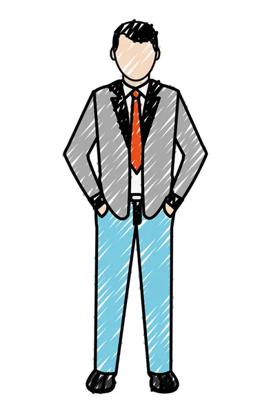 Doodle elegante hombre con camisa y corbata estilo — Vector de stock