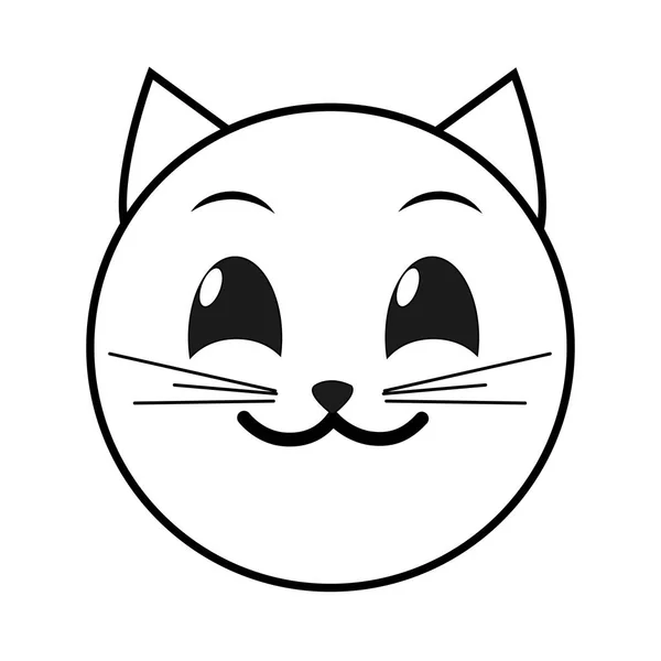 Line happy cat face emoji expression — Stock Vector