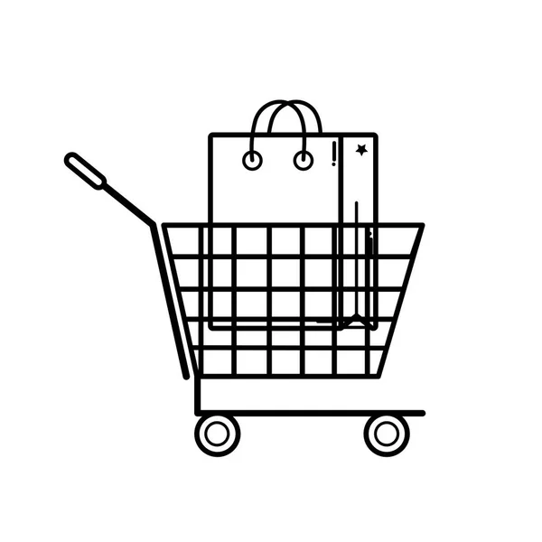 Ligne panier vente avec sac de marché — Image vectorielle