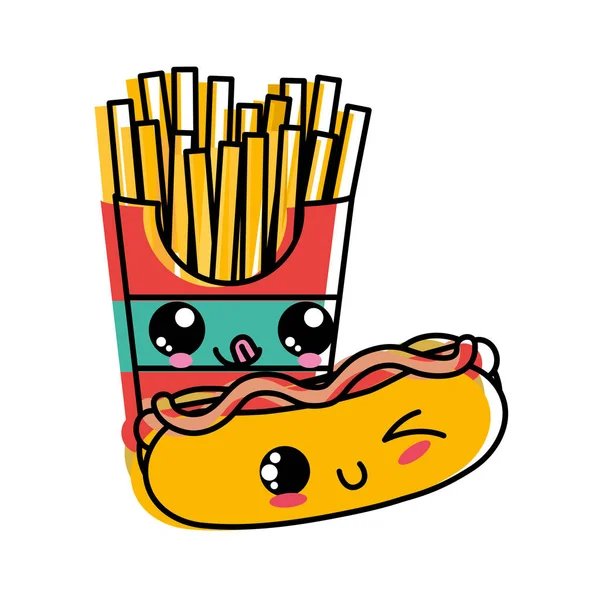 Hot Dog Papas Fritas Comida Rápida Urbana Sabrosa Tema Del — Vector de stock