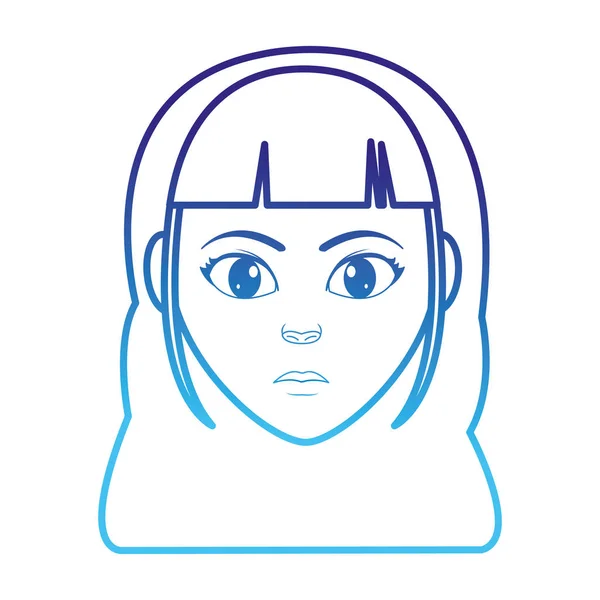 Ligne dégradée tête de femme avec expression faciale et coiffure — Image vectorielle
