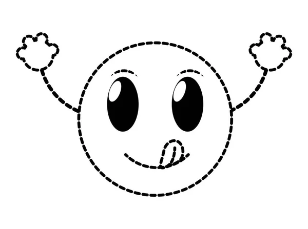 Forma punteada expresión divertida cara emoji con brazos — Archivo Imágenes Vectoriales