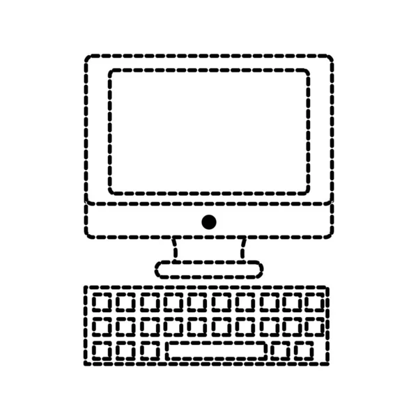 Computador de tela de forma pontilhada com ícone de tecnologia de teclado — Vetor de Stock