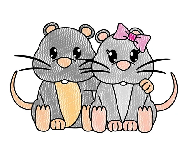Rallado ratón pareja lindo animal juntos — Archivo Imágenes Vectoriales