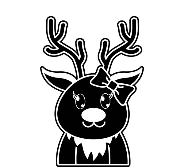 Silhouette adorable female reindeer cute animal — Stock Vector