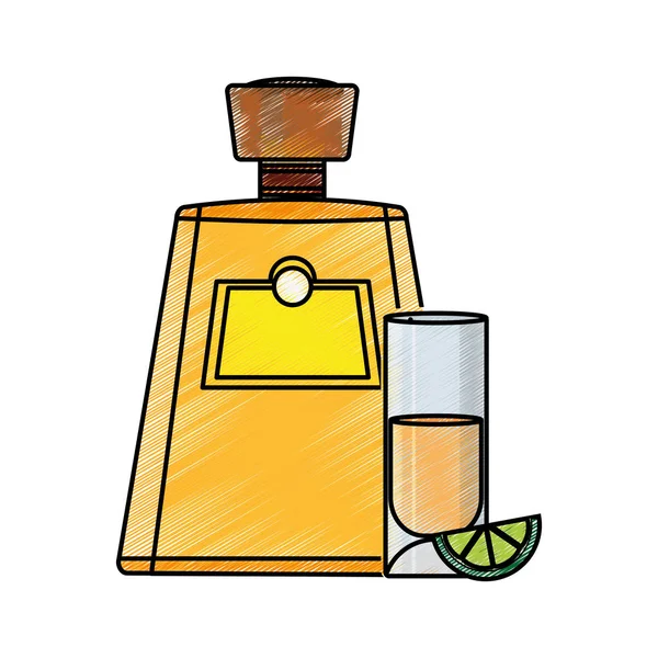 Tequila Botella Alcohol Bebida Vidrio Tema Diseño Aislado Ilustración Vectorial — Archivo Imágenes Vectoriales