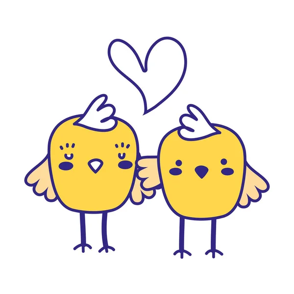 Полный цвет цыплят пара вместе и любят сердце — стоковый вектор