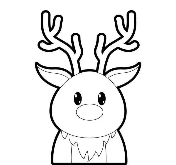 Outline adorable reindeer cute animal character — Stock Vector