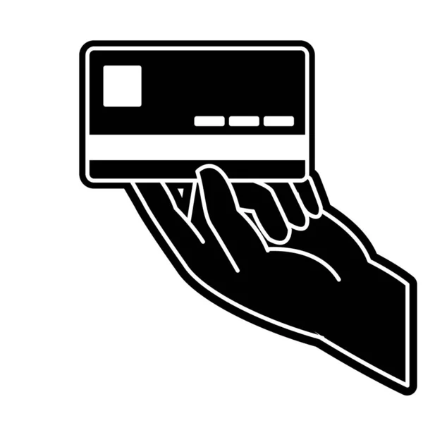 Tarjeta de crédito electrónica de negocios silueta en la mano — Vector de stock