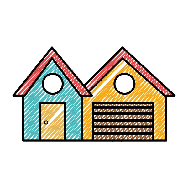 Casa di città doodle con garage e design delle finestre — Vettoriale Stock