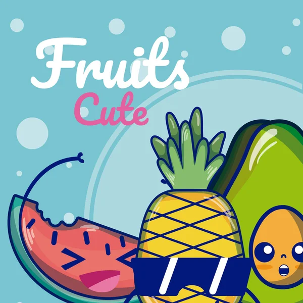 Conjunto Frutas Bonitos Desenhos Animados Desenho Gráfico Ilustração Vetorial — Vetor de Stock