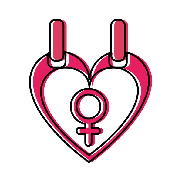 Color movido signo de género femenino dentro del gráfico del corazón — Archivo Imágenes Vectoriales