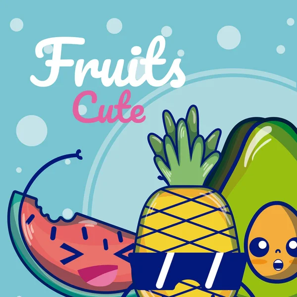 Set Cute Fruits Cartoons Vector Illustration Graphic Design Vector Graphics