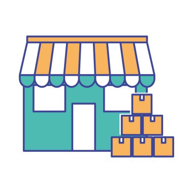 Vektör çizim Tasarım kutuları ve mağaza teslim nakliye ve lojistik Tema göl kenarında