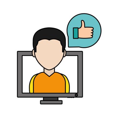 Bilgisayar ve çocuk sosyal medya aygıtı becerikli alet ve teknoloji Tema izole tasarım vektör çizim