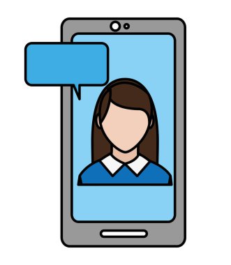çizgi rengi kadın smartphone ile sohbet kabarcık içinde meçhul