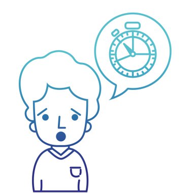 mavi çizgi adam t-shirt ve choronometer sohbet kabarcığı