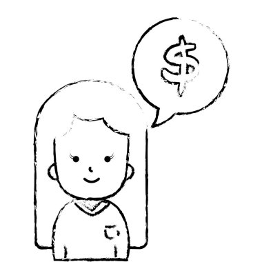 Grunge kadın sohbet kabarcığı bluz ve dolar simgesiyle